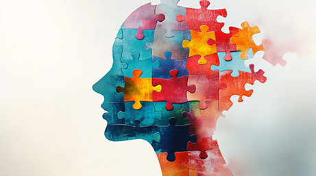 Image of a person's head represented as pieces of a complex puzzle